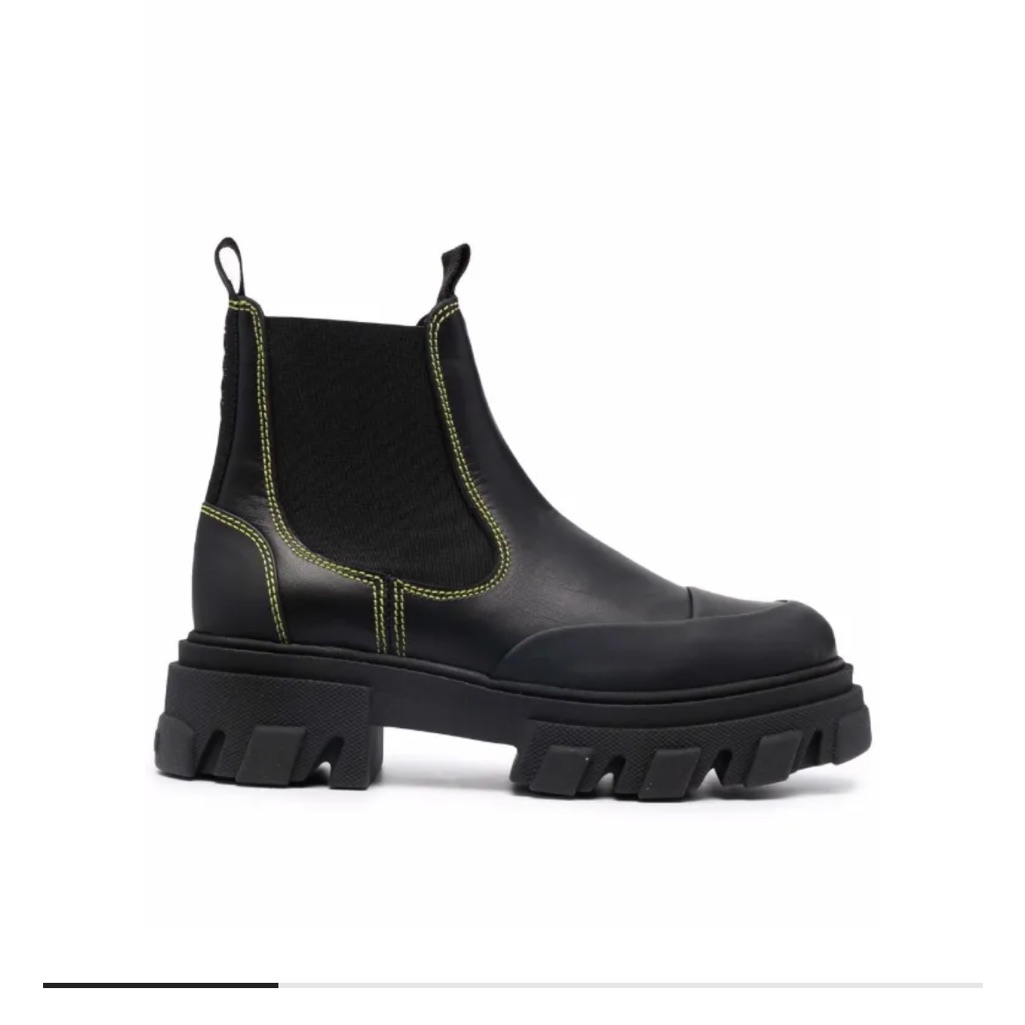 Ganni Chelsea Lug Boots With Yellow Stitching